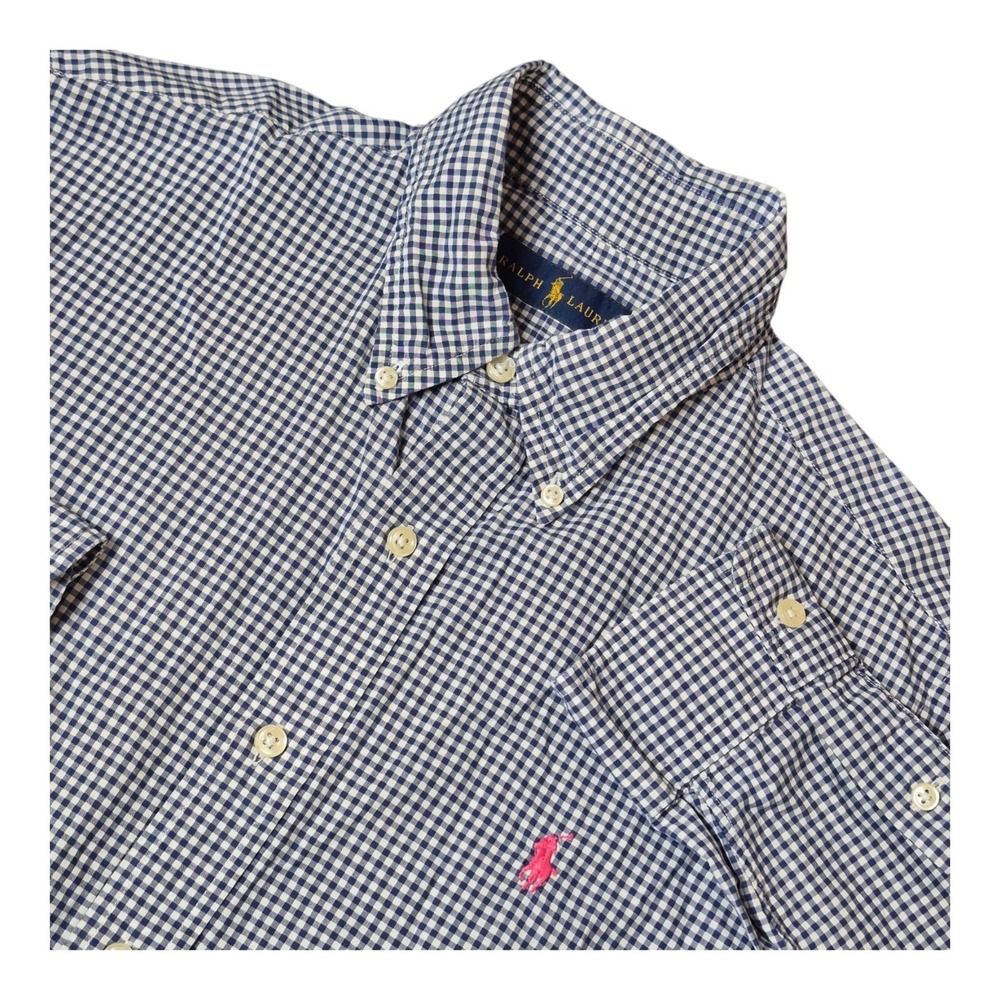 Ralph Lauren Men's M Blue White Gingham Check Button Down Shirt Cotton Pink Pony
